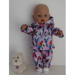 tussenjas met broek lila vogels met schoentjes baby born 43cm