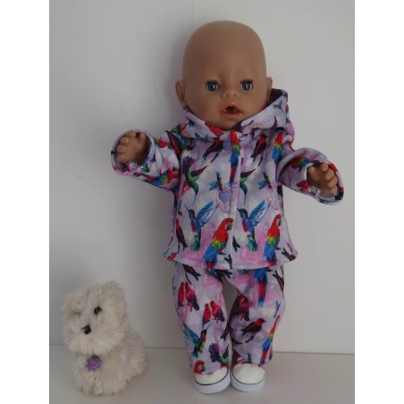 tussenjas met broek lila vogels met schoentjes baby born 43cm