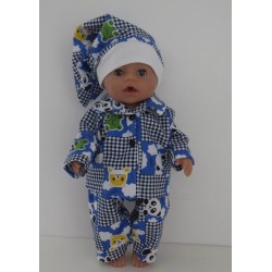 pyjama blauw dieren ruit baby born 43cm