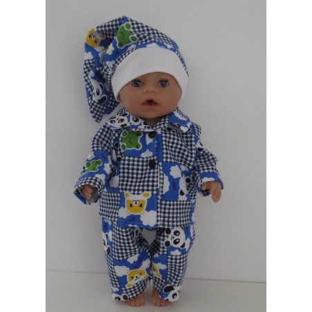 pyjama blauw dieren ruit baby born 43cm