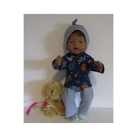 tricot pyjama space donker blauw baby born 43cm
