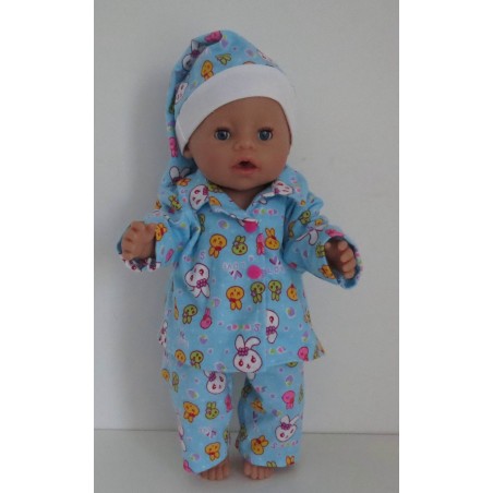 pyjama blauw konijnen baby born 43cm