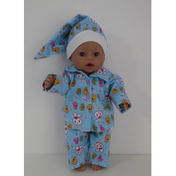 pyjamalicht blauw konijnen  baby born 43cm