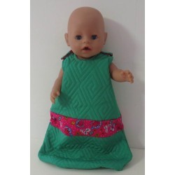 slaapzak gewatteerd groen met hard roze bloemen  baby born 43cm