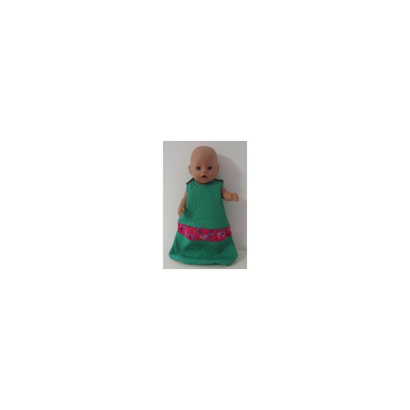 slaapzak gewatteerd groen met hard roze bloemen  baby born 43cm