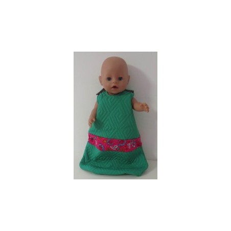 slaapzak gewatteerd groen met hard roze bloemen  baby born 43cm