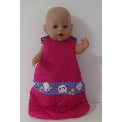 slaapzak gewatteerd hard roze met lila kat  baby born 43cm