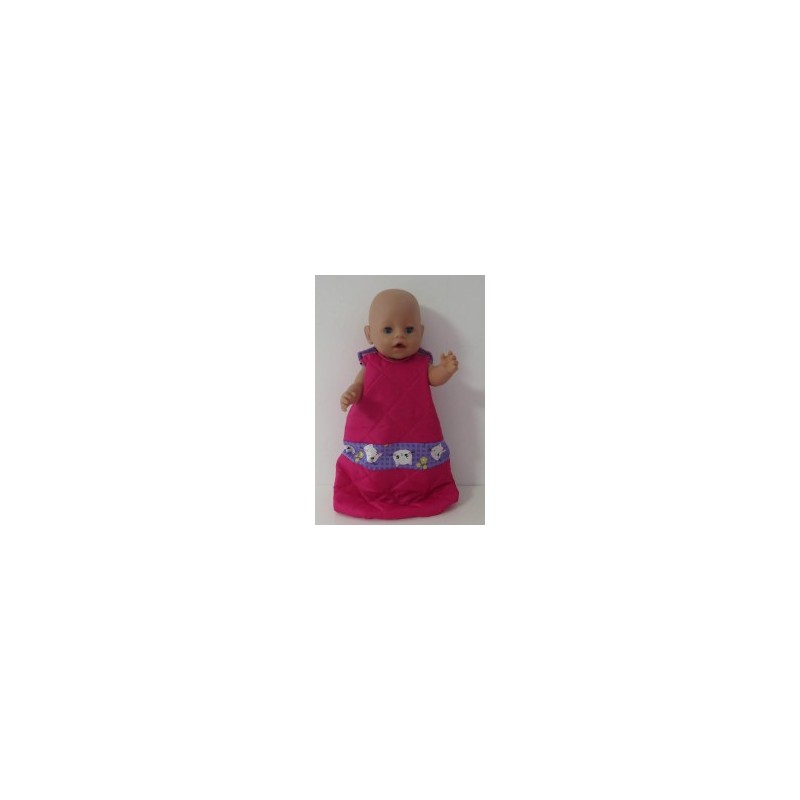 slaapzak gewatteerd hard roze met lila kat  baby born 43cm