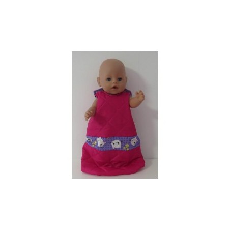 slaapzak gewatteerd hard roze met lila kat  baby born 43cm
