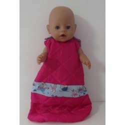 slaapzak gewatteerd hard roze met blauw konijnen  baby born 43cm