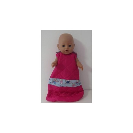 slaapzak gewatteerd hard roze met blauw konijnen  baby born 43cm