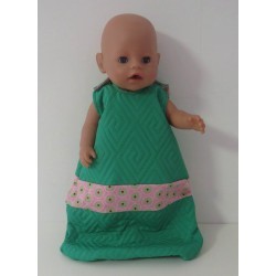 slaapzak gewatteerd groen met roze bloemen  baby born 43cm
