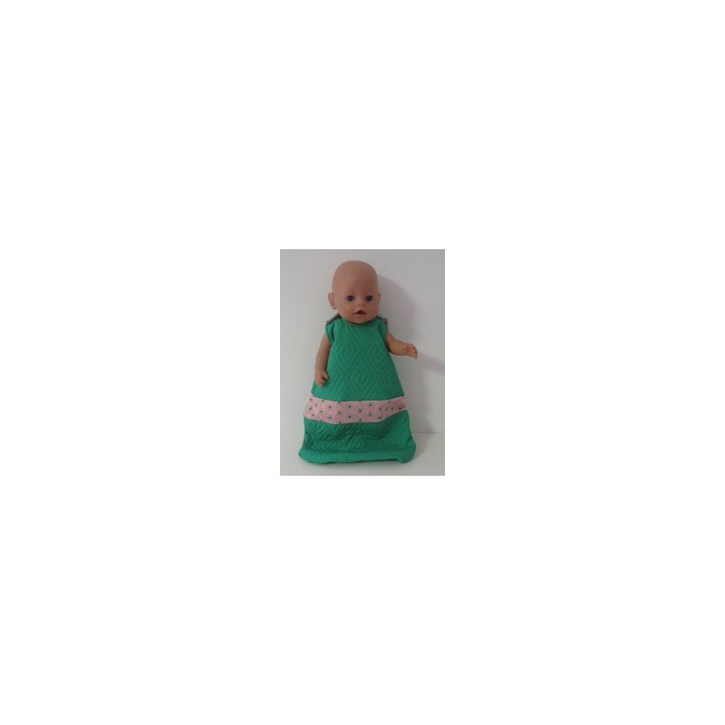 slaapzak gewatteerd groen met roze bloemen  baby born 43cm