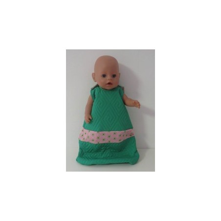 slaapzak gewatteerd groen met roze bloemen  baby born 43cm