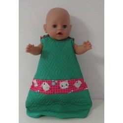 slaapzak gewatteerd groen met roze kat baby born 43cm