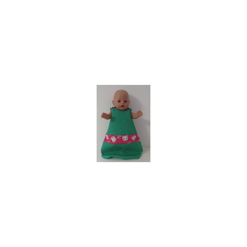 slaapzak gewatteerd groen met roze kat baby born 43cm