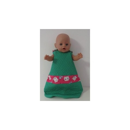 slaapzak gewatteerd groen met roze kat baby born 43cm