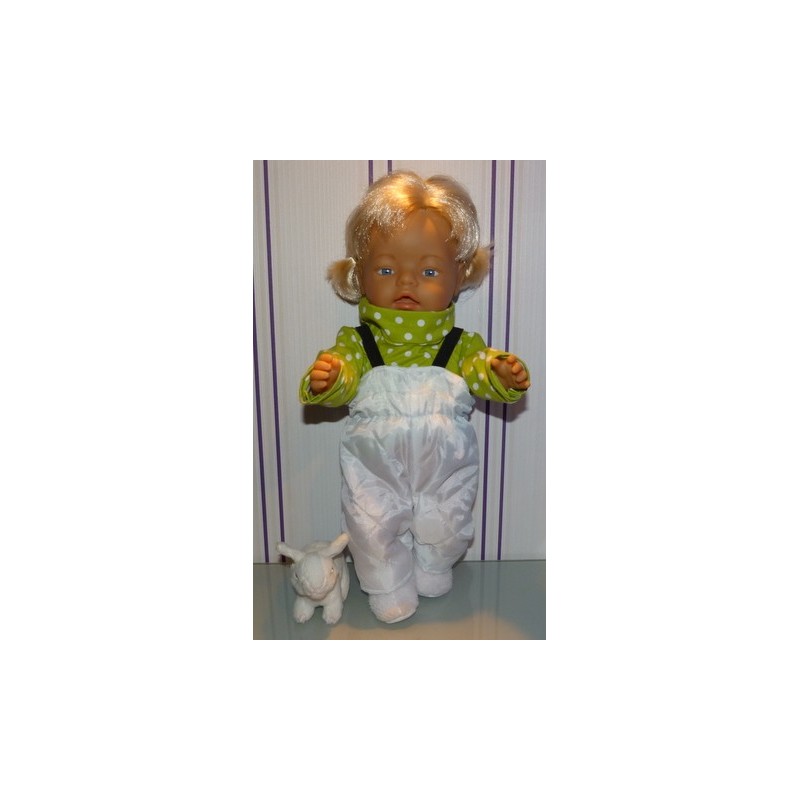 ski-pak wit met groen polka dots baby born 43cm