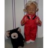 ski-pak rood met bloemen baby born 43cm