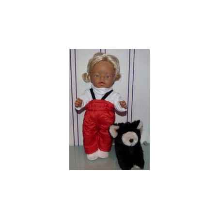 ski-pak rood met wit baby born 43cm