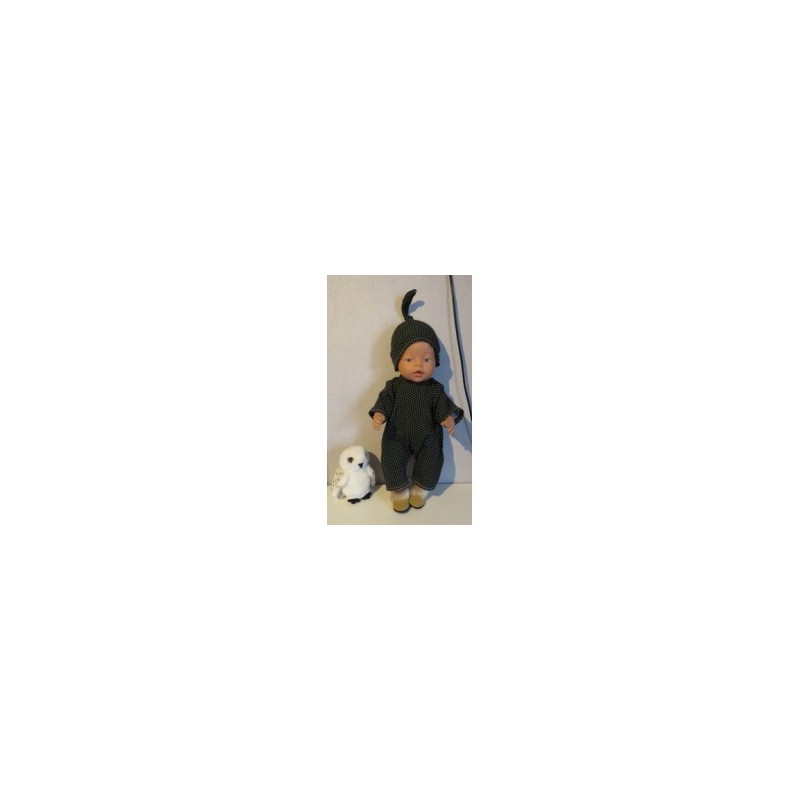 zomer slobpak donker blauw met stippen groen baby born 43cm