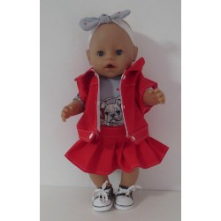 plooirok setje rood bulldogs baby born 43cm