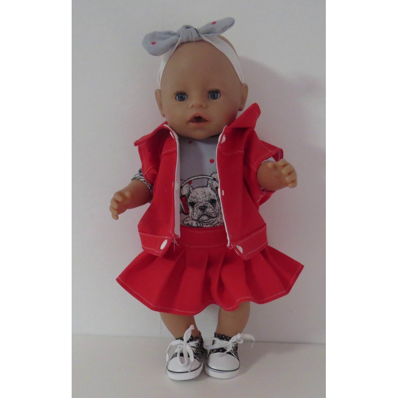plooirok setje rood bulldogs baby born 43cm plooirok setje rood bulldogs baby born 43cm