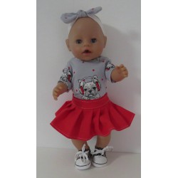 plooirok setje rood bulldogs baby born 43cm