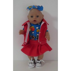 plooirok setje rood berenboot baby born 43cm