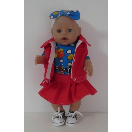 plooirok setje rood berenboot baby born 43cm