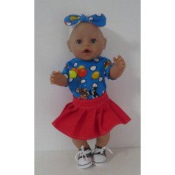 plooirok setje rood berenboot baby born 43cm