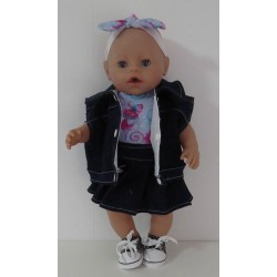 plooirok donker blauw trollz  baby born 43cm