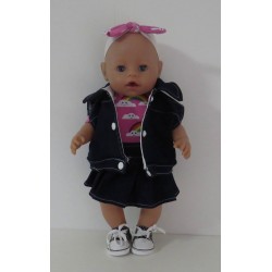 plooirok donker blauw regenboog  baby born 43cm