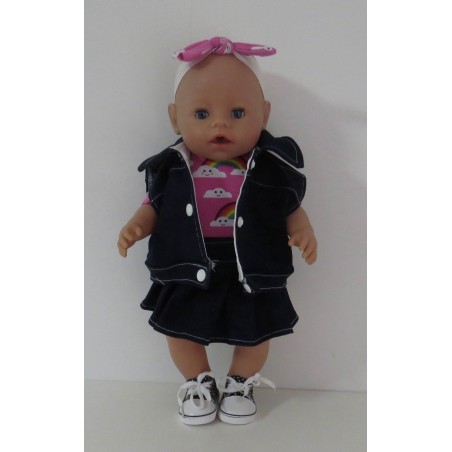plooirok donker blauw regenboog  baby born 43cm