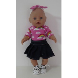 plooirok donker blauw regenboog  baby born 43cm