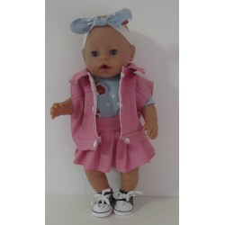 plooirok roze met vossen  baby born 43cm