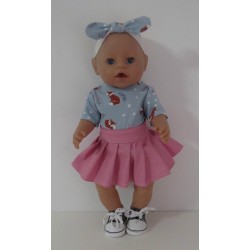 plooirok roze met vossen  baby born 43cm
