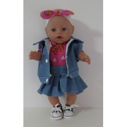 plooirok met roze vlinders  baby born 43cm