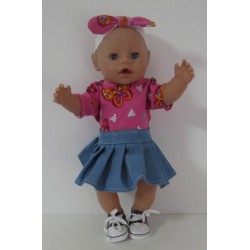 plooirok met roze vlinders  baby born 43cm