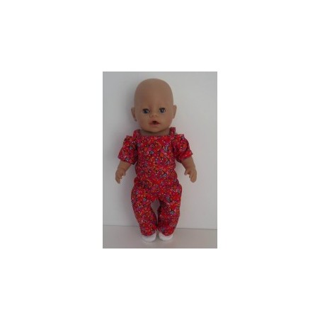 jumpsuit rood bloemetjes baby born 43cm