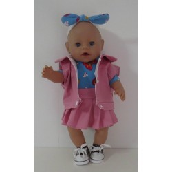 plooirok roze met  vlinders  baby born 43cm