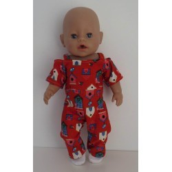 jumpsuit rood vogelhuisjes baby born 43cm