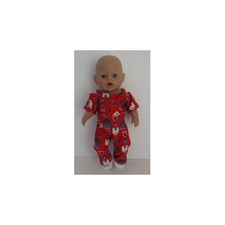 jumpsuit rood vogelhuisjes baby born 43cm