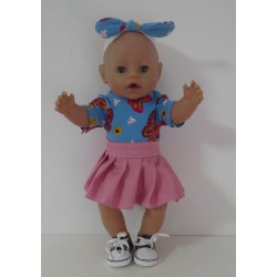 plooirok roze met  vlinders  baby born 43cm