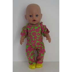 jumpsuit groen met vogels hard roze baby born 43cm