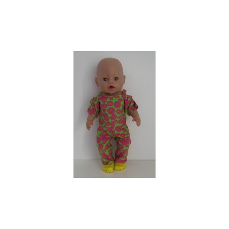 jumpsuit groen met vogels hard roze baby born 43cm