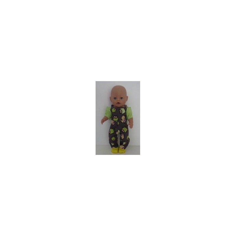jumpsuit grijs uilen met groen baby born 43cm