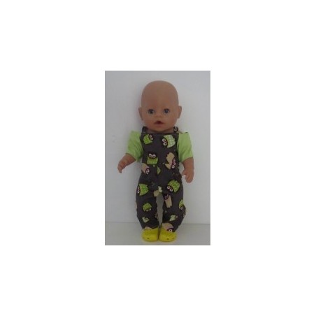 jumpsuit grijs uilen met groen baby born 43cm