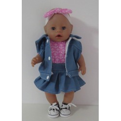 plooirok met roze ankers baby born 43cm