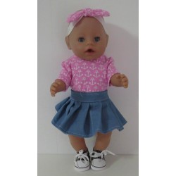 plooirok met roze ankers baby born 43cm